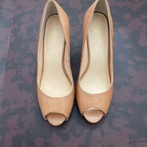 Cole Haan Tan Versatile Peep Toe Heels